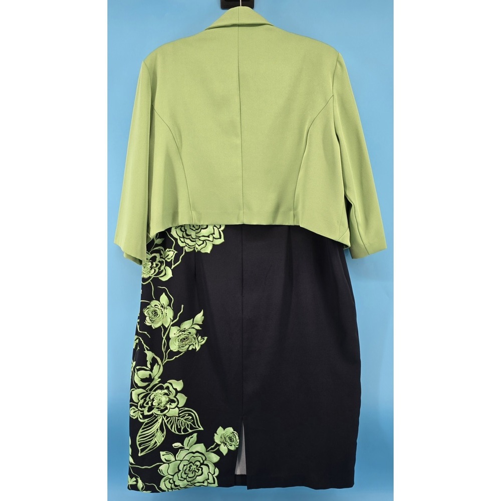Dana Kay Dress Set 16W Lime Black Floral Zip Sheath Midi Open Crop Jacket Office - Picture 2 of 8
